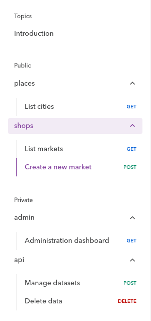 An example of custom sections in the navigation bar